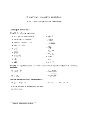 Fillable Online Simplifying Expressions Worksheet Fax Email Print ...