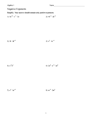 Algebra 1 Negative Exponents Worksheet