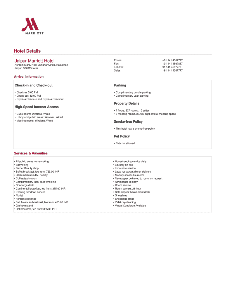 Fillable Online Jaipur Marriott Hotel Fax Email Print pdfFiller