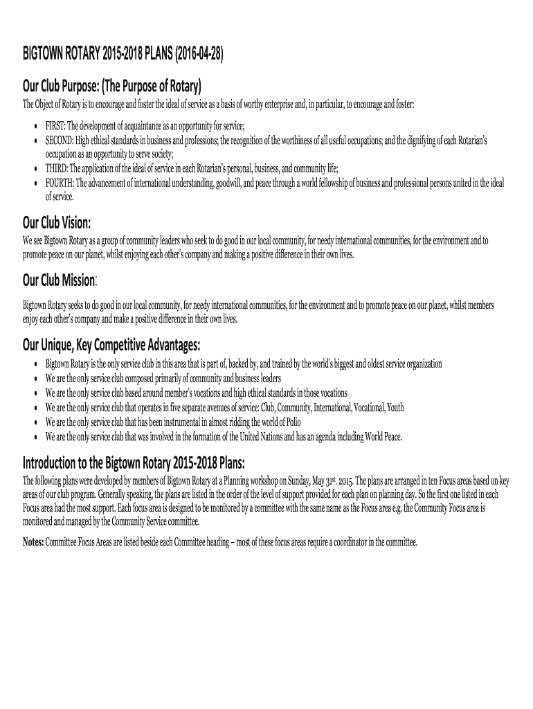 Fillable Online Our Club Purpose (The Purpose of Rotary) Fax Email Print pdfFiller