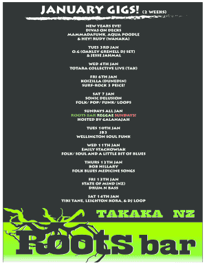 Fillable Online JANUARY GIGS Fax Email Print - pdfFiller