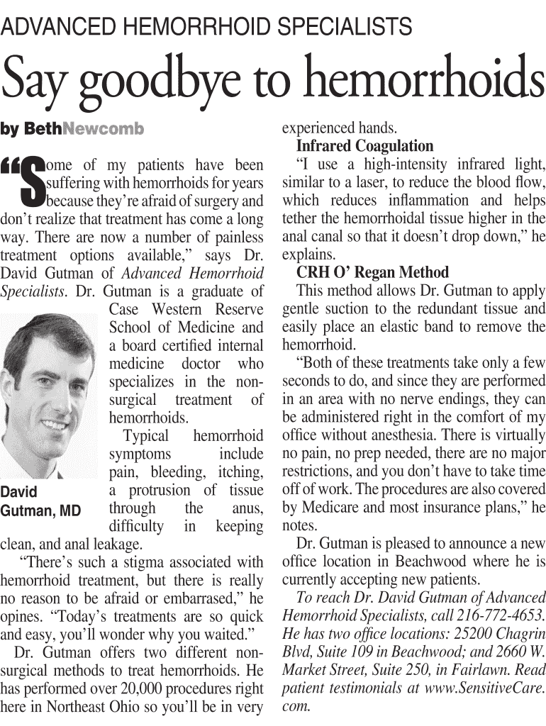 Fillable Online ADVANCED HEMORRHOID SPECIALISTS Fax Email Print pdfFiller