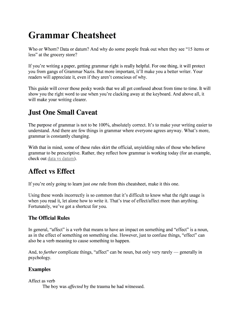 Fillable Online Grammar Cheatsheet Fax Email Print - pdfFiller