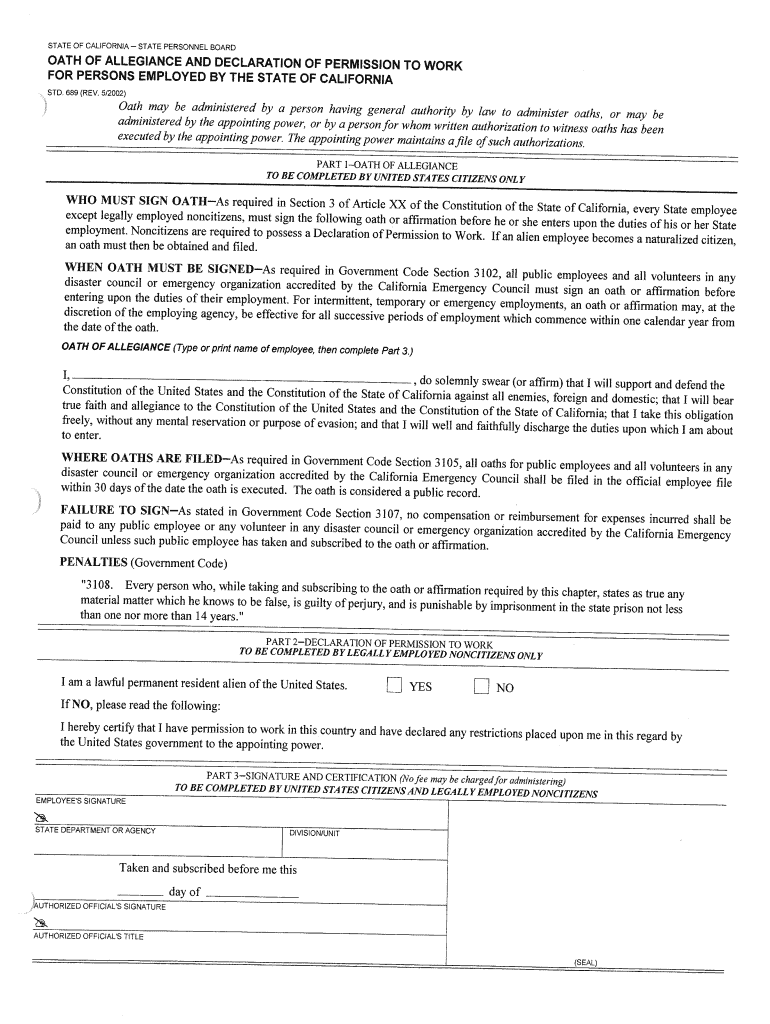 Fillable Online STATE OF CALIFORNIA STATE PERSONNEL BOARD Fax Email