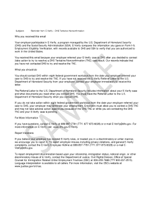 Fillable Online Reminder from E-Verify DHS Tentative Nonconfirmation ...