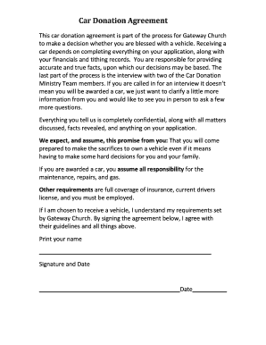 Car Donation Agreement - Gateway Church