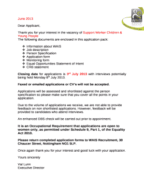 Thank you for your interest in the vacancy of Support Worker Children & Young People