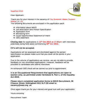 Thank you for your interest in the vacancy of City Domestic Abuse Support Worker (ILLS)