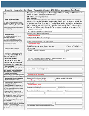 Form 16Inspection Certificate / Aspect Certificate / QBCC Licensee Aspect Certificate