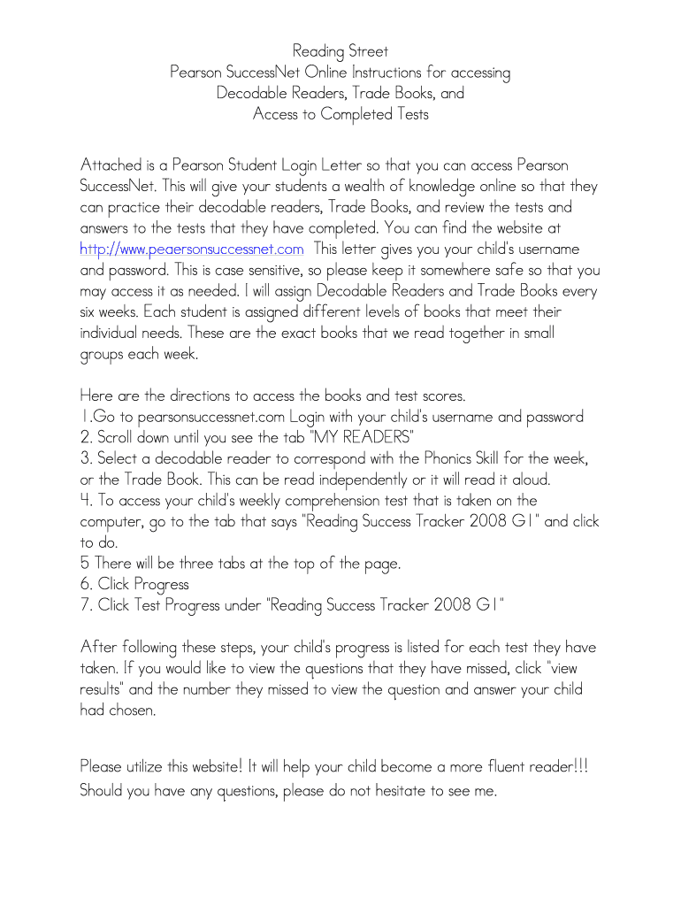 Fillable Online Pearson Online Instructions for accessing