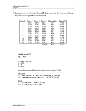 Fillable Online a) Calculate the 3 control limits for X-bar and R