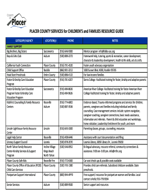 Fillable Online PLACER COUNTY SERVICES for CHILDRENS and FAMILIES RESOURCE GUIDE Fax Email Print ...