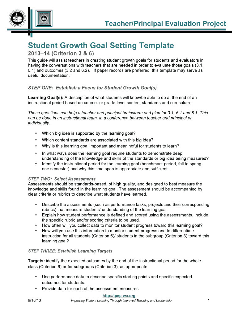 Fillable Online Student Growth Goal Setting Template Fax Email Print