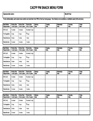 CACFP PM SNACK MENU FORM