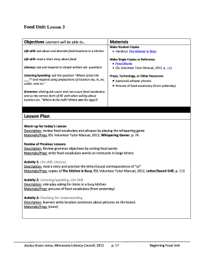 Fillable Online Food Unit: Lesson Fax Email Print - pdfFiller