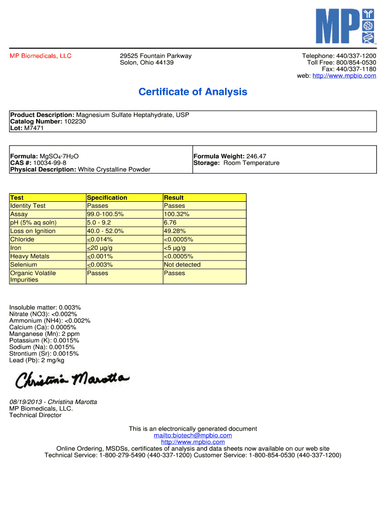 Fillable Online MP Biomedicals, LLC Fax Email Print pdfFiller