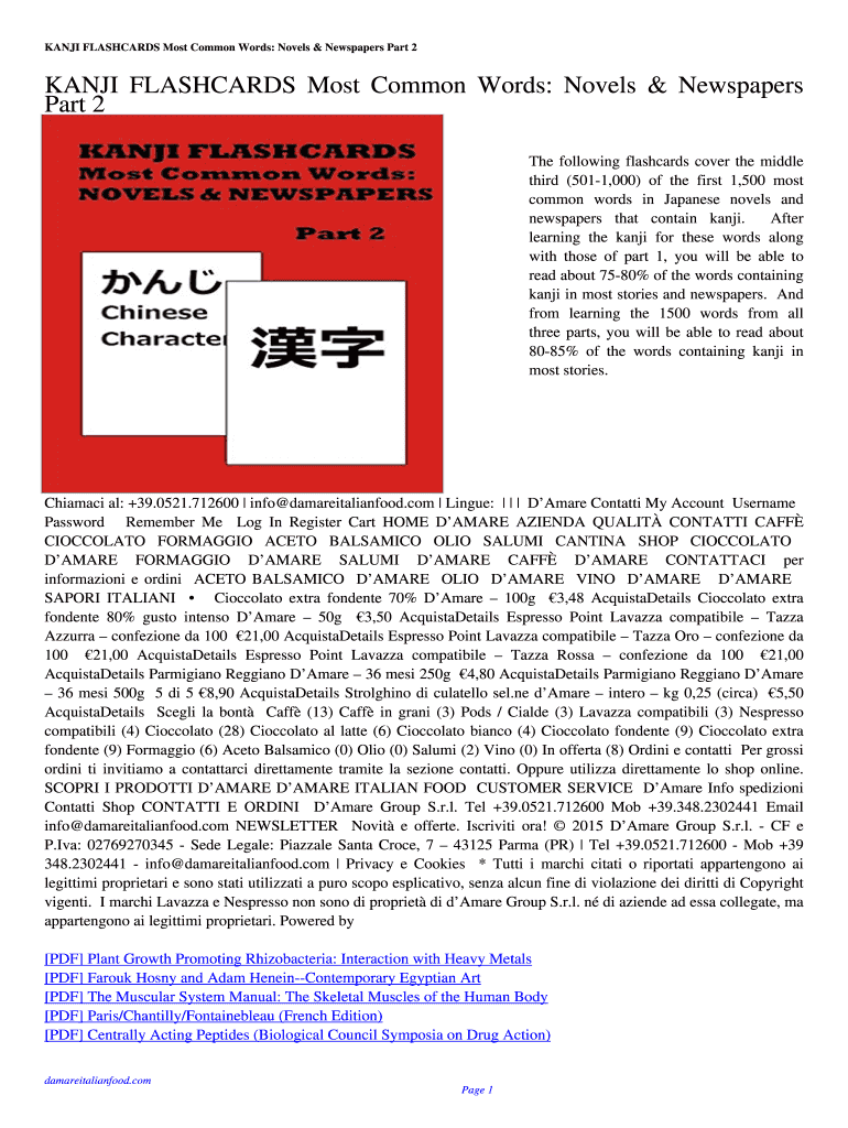 Fillable Online KANJI FLASHCARDS Most Common Words Novels & Newspapers