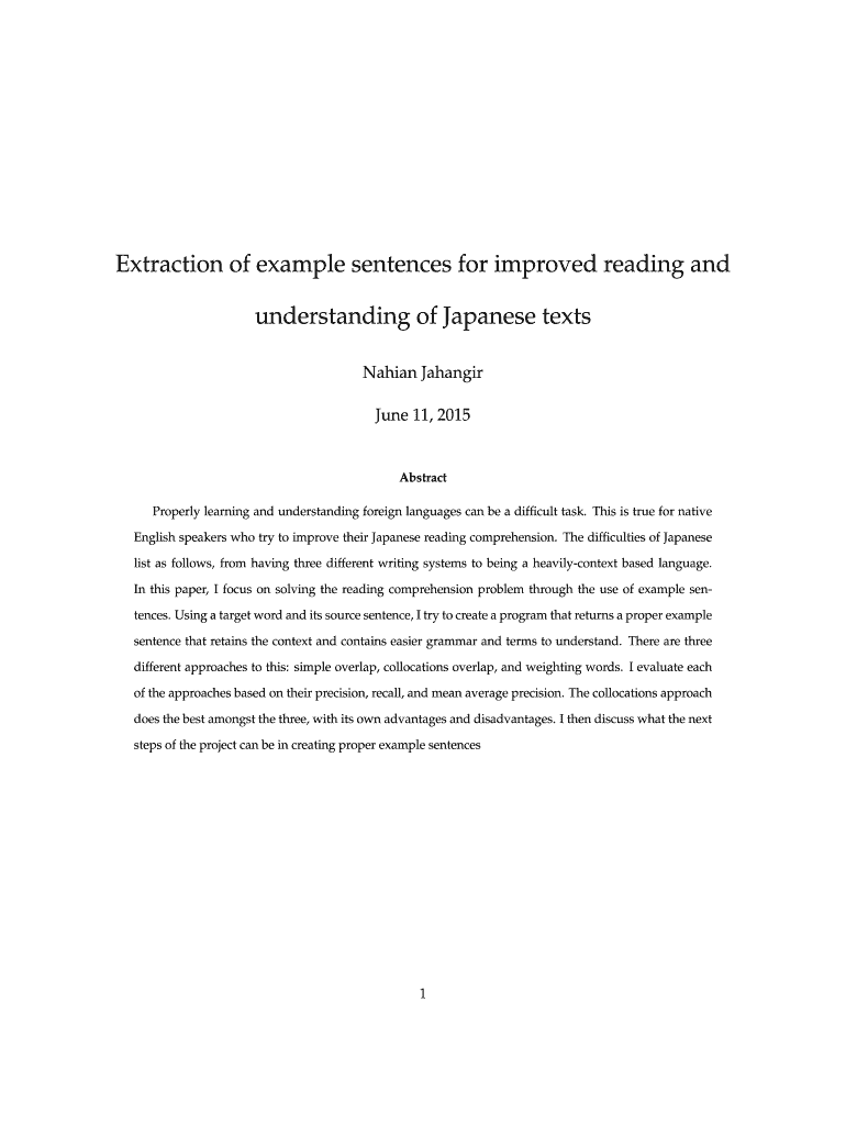 Fillable Online Extraction of example sentences for improved reading