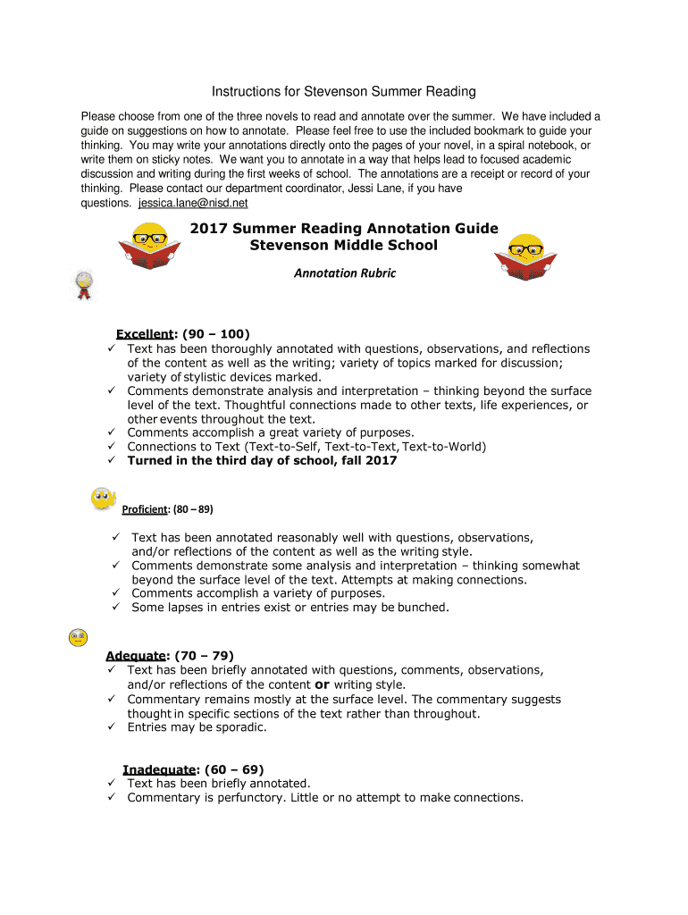 Fillable Online Instructions for Stevenson Summer Reading Fax Email ...