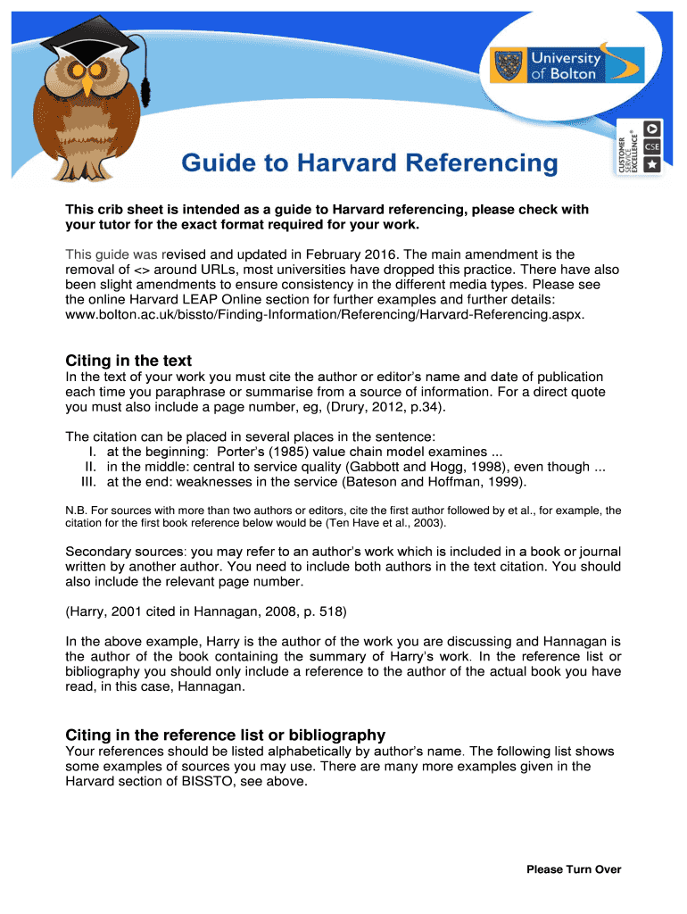 Fillable Online This crib sheet is intended as a guide to Harvard