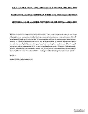 Fillable Online FORM 4 -NOTICE FROM TENANT TO LANDLORD - WITHHOLDING RENT FOR Fax Email Print ...
