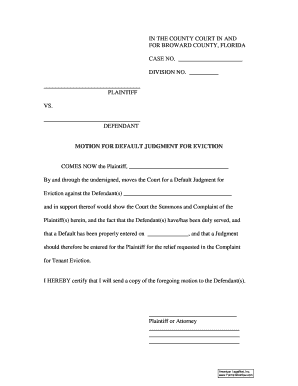 Fillable Online MOTION FOR DEFAULT JUDGMENT FOR EVICTION Fax Email ...