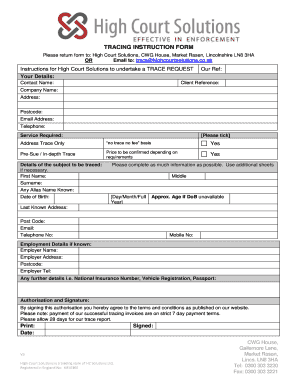 Fillable Online TRACING INSTRUCTION FORM Fax Email Print - pdfFiller