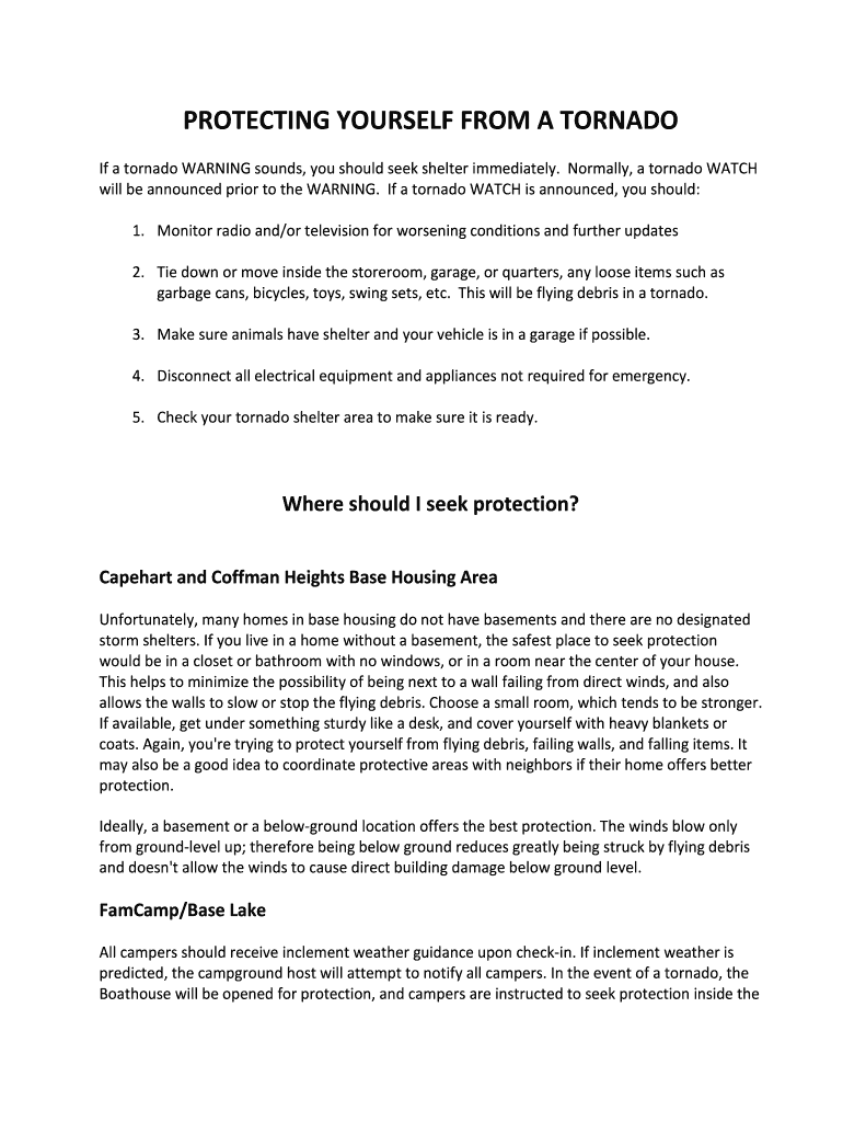 Fillable Online If a tornado WARNING sounds, you should seek shelter