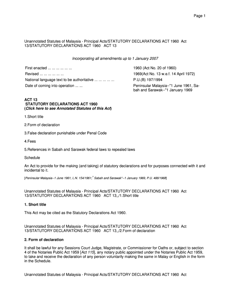 Fillable Online Unannotated Statutes of Malaysia Principal Acts