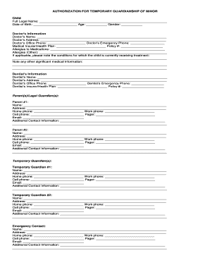 Authorization for Temporary Guardianship of Minor
