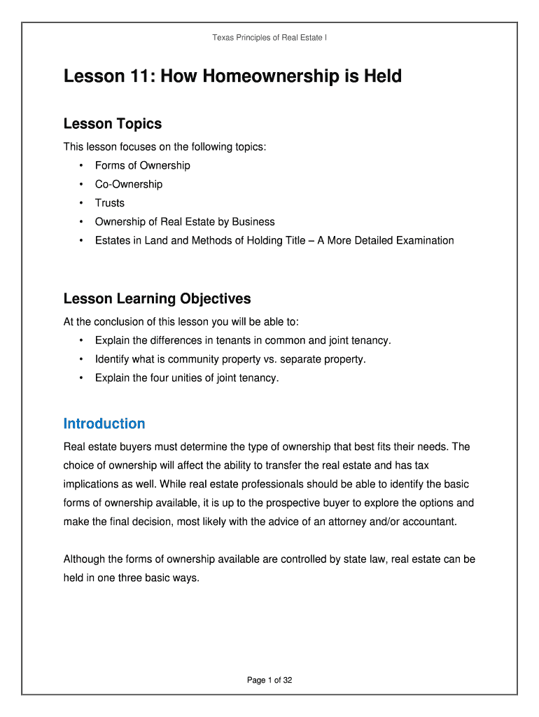 Fillable Online Texas Principles of Real Estate I Fax Email Print