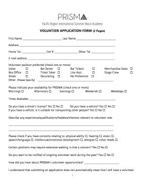 VOLUNTEER APPLICATION FORM (2 Pages)
