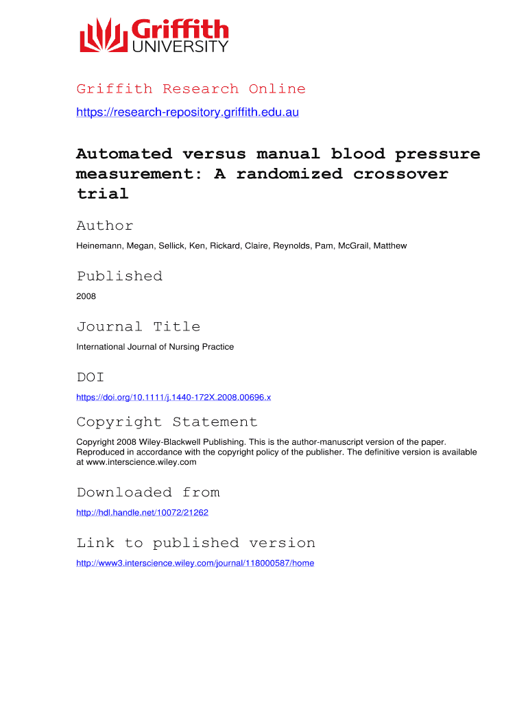 Fillable Online Automated versus manual blood pressure Fax Email Print pdfFiller