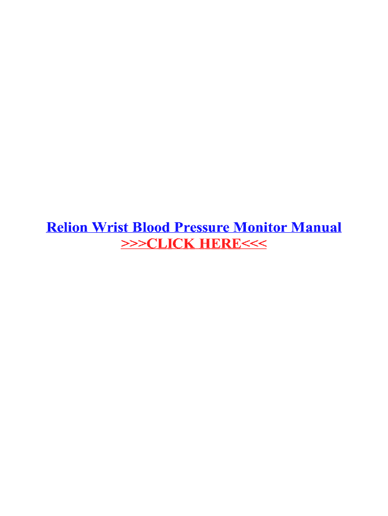 Fillable Online Relion Wrist Blood Pressure Monitor Manual Fax Email