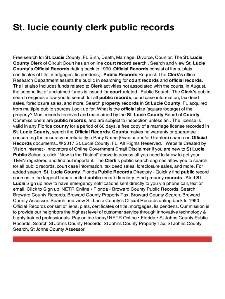 Fillable Online lucie county clerk public records Fax Email Print