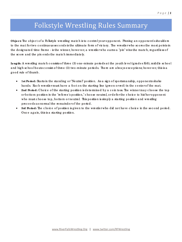 Fillable Online Object The object of a Folkstyle wrestling match is to