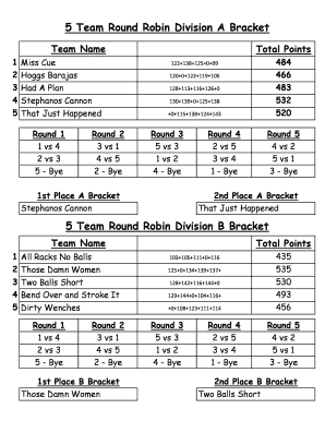 Fillable Online 5 Team Round Robin Division A Bracket Fax Email Print