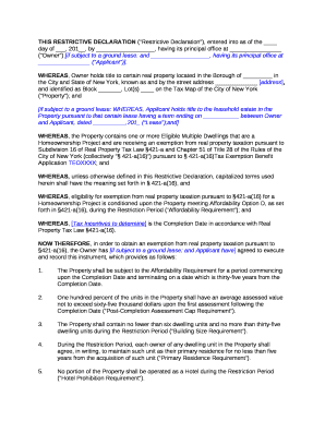 WHEREAS, Owner holds title to certain real property located in the Borough of in the City and State of New York, known as and by the street address address,and identified as Block , Lot(s) on the Tax Map of the City of New York