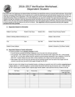 To verify that you provided correct information, CASC will compare your FAFSA with the information on this worksheet and with any other required documents