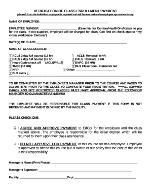 VERIFICATION OF CLASS ENROLLMENT/PAYMENT