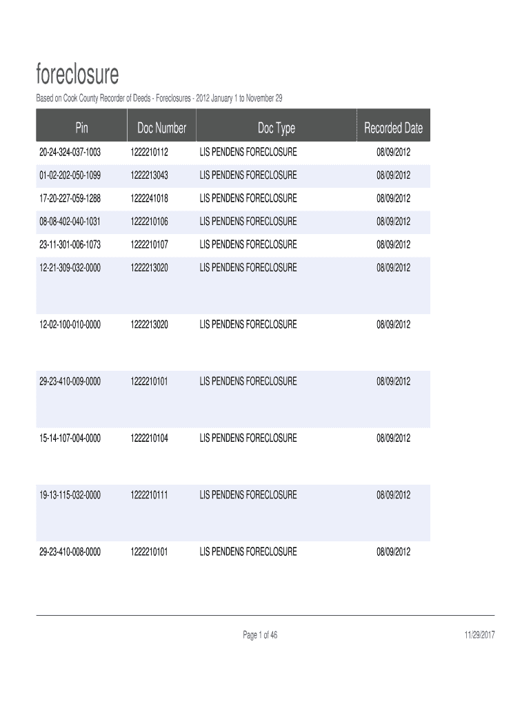 Fillable Online Based On Cook County Recorder Of Deeds Foreclosures Fillable online based on cook county recorder of deeds foreclosures