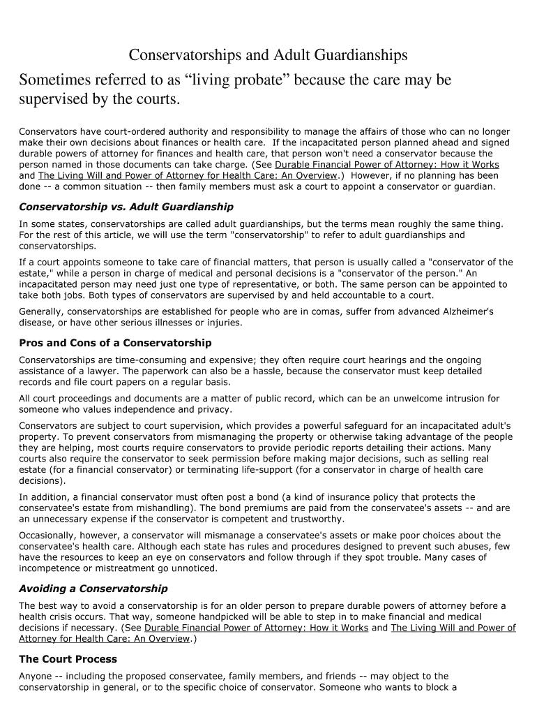 Fillable Online Conservatorships and Adult Guardianships Fax Email ...