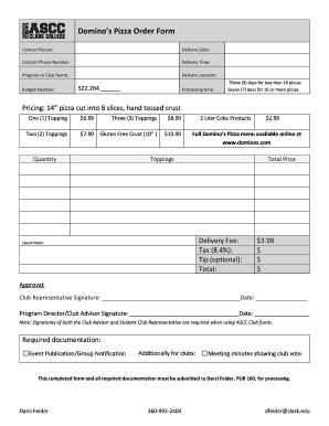 Fillable Online Dominos Pizza Order Form Fax Email Print - pdfFiller
