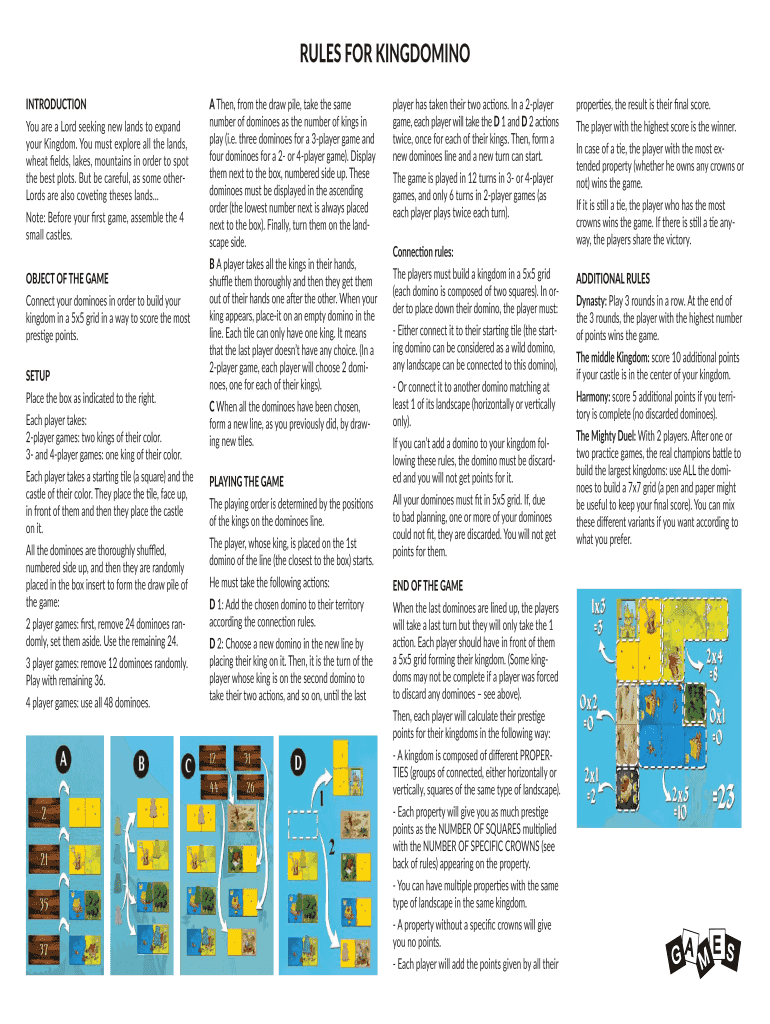 Fillable Online RULES FOR KINGDOMINO Fax Email Print pdfFiller