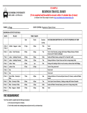 travel diary template ato