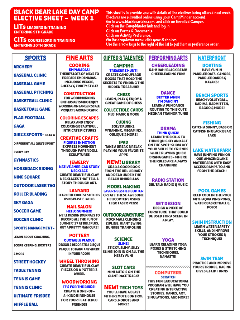 Fillable Online ELECTIVE SHEET - WEEK 1 Fax Email Print - pdfFiller