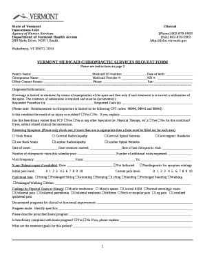 VERMONT MEDICAID CHIROPRACTIC SERVICES REQUEST FORM