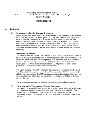 Supporting Statement for Form SSA-1724