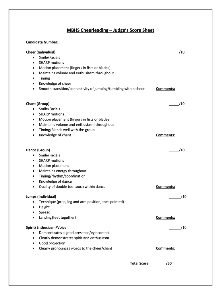 Fillable Online MBHS Cheerleading Judges Score Sheet Fax Email Print