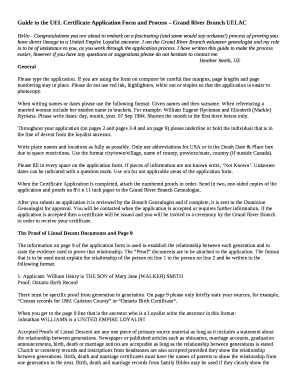 Guide to the UEL Certificate Application Form and Process Grand River Branch UELAC